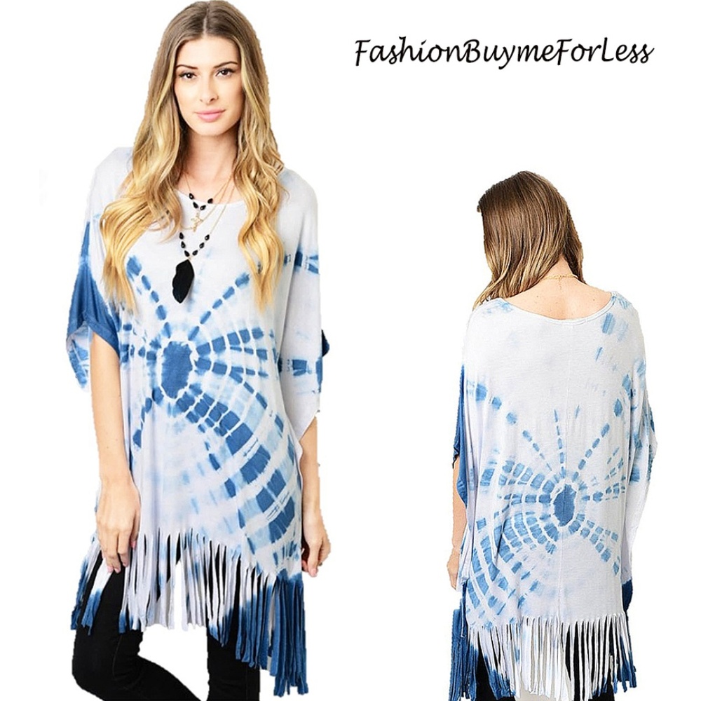 BOHO Hippie Tie Dye Oversized Fringed Tunic Top BL